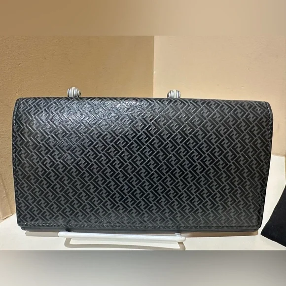 Fendi Vitello Grace Micro Zucca Pattern Men’s Long Wallet W/box & dustbag